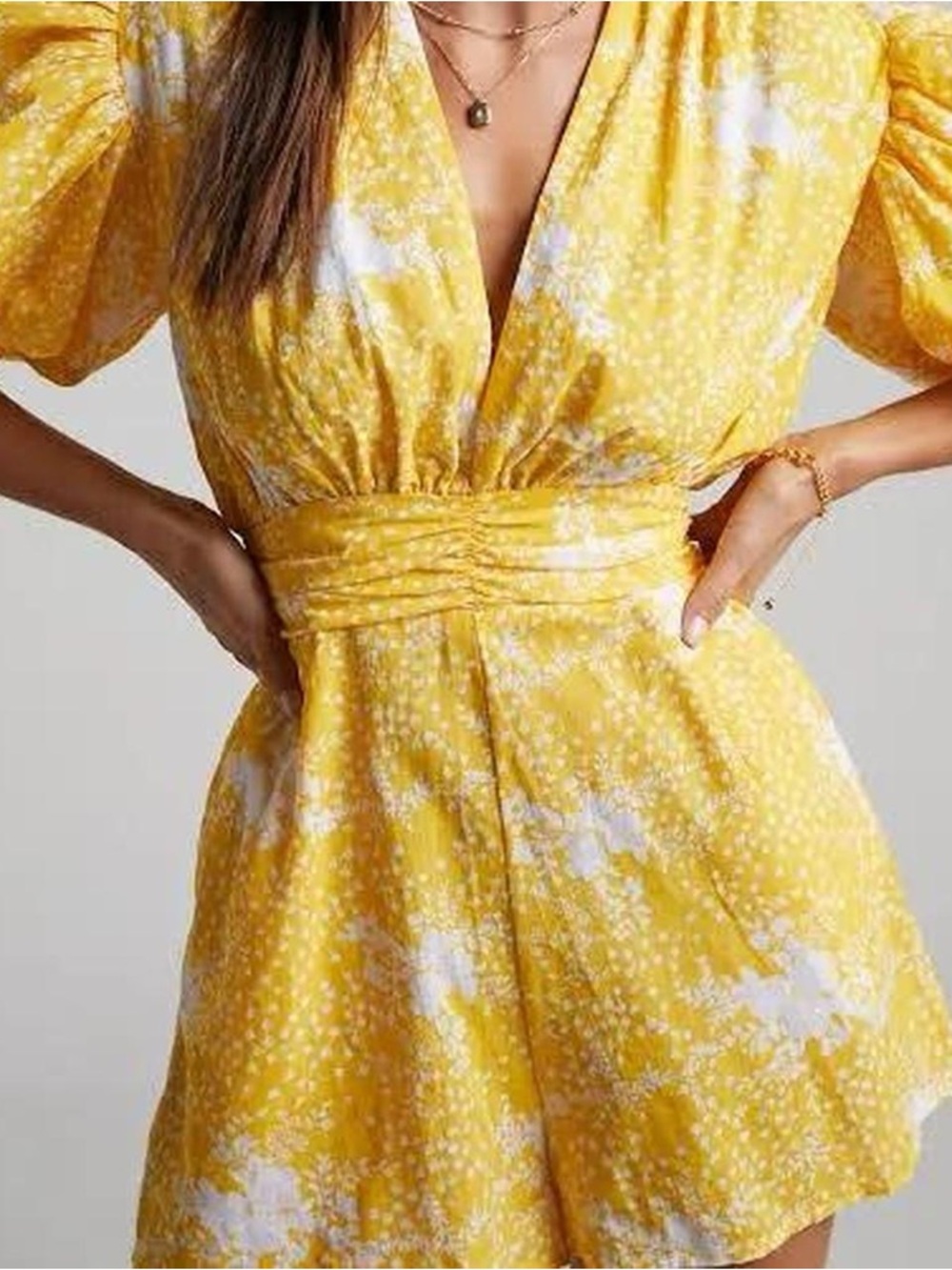 Showpo Yellow and White Floral V-Neck Romper